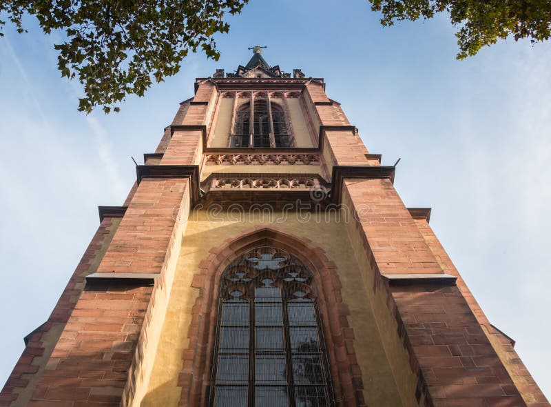 Front view of the majestic church with a tower