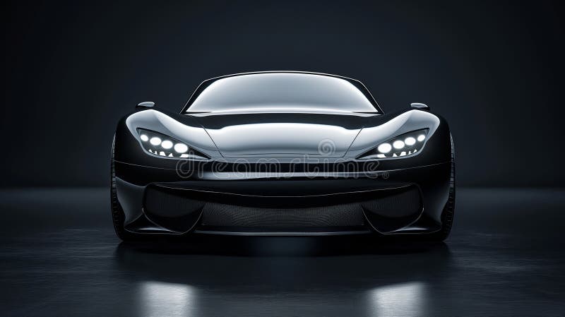 Front view of a modern hybrid black car close up on a black background royalty free stock images