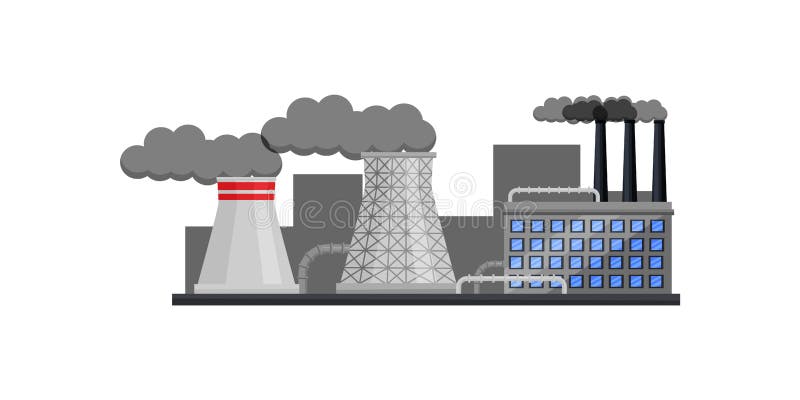 Nuclear Power Plant with Buildings and Smoking Pipes. Manufacturing  Factory. Industrial Architecture. Flat Vector Design Stock Vector -  Illustration of element, colorful: 137176966