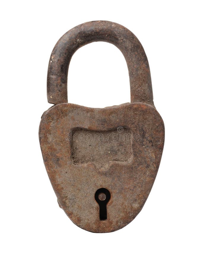 Front view of old rusty padlock royalty free stock photography