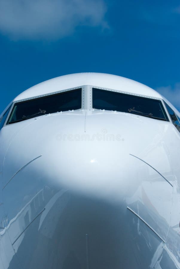 Front view of passenger airplane