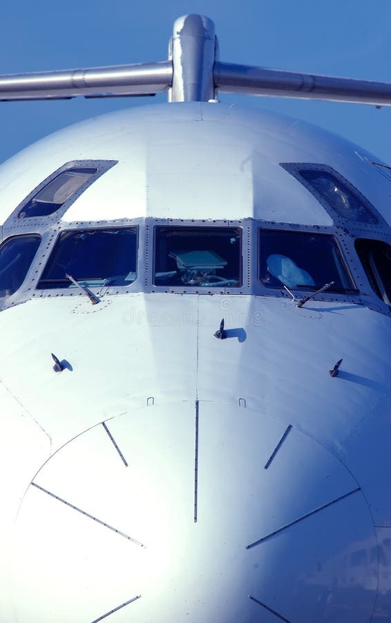 Front view of passenger jet airplane