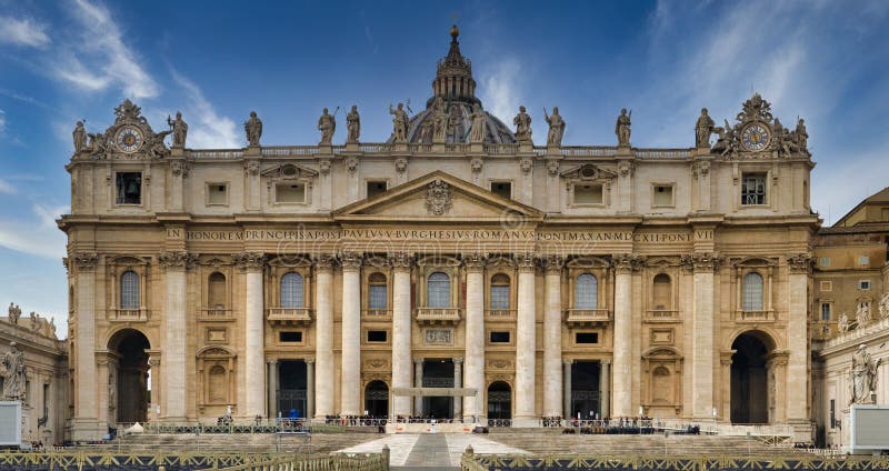 Front view of saint peter`s basilica at vatican, rome stock images