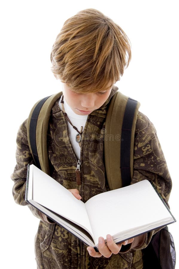 Front view of school child reading