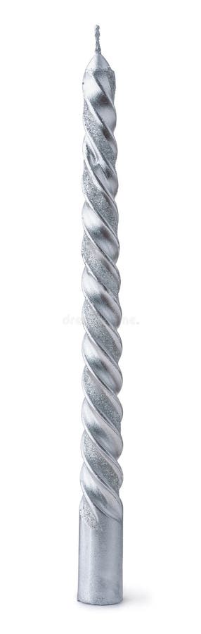 Front view of silver twisted taper candle