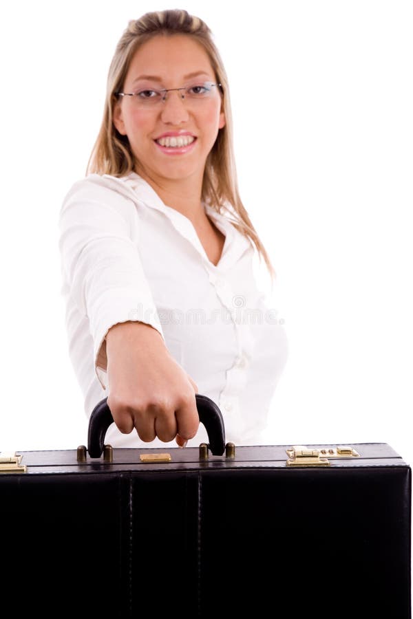 Front View of Smiling Lawyer Holding Briefcase Stock Photo Image of