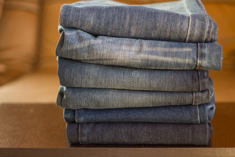 Front View of Stack, Blue Denim Jeans. Beauty and Fashion, Clothing ...