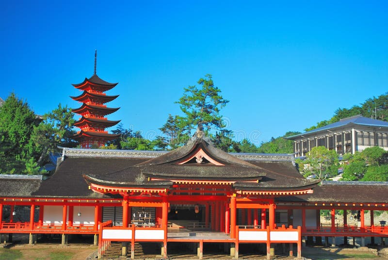 Front view of temple architecture and pagoda