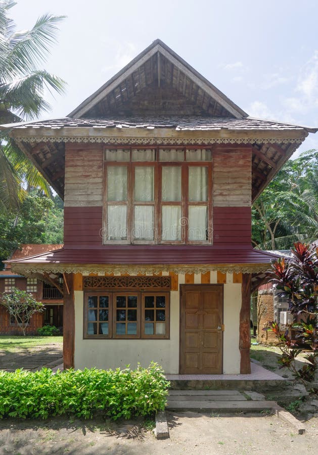 Front view, Wooden home in classic Thai style stock photography