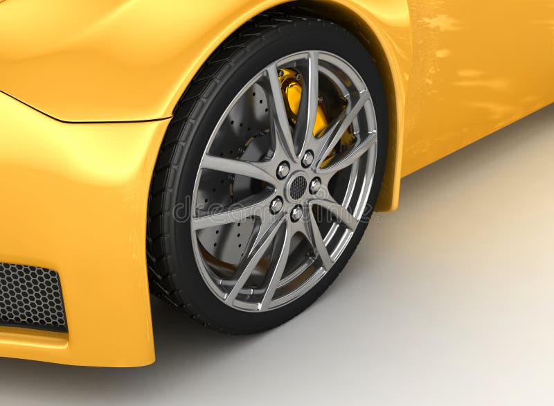 Front Wheel of a Bright Yellow Car Stock Illustration Illustration of