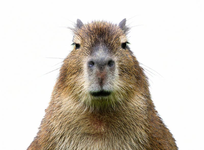 Frontale Nahaufnahme einer jungen Capybara isoliert lizenzfreies stockfoto