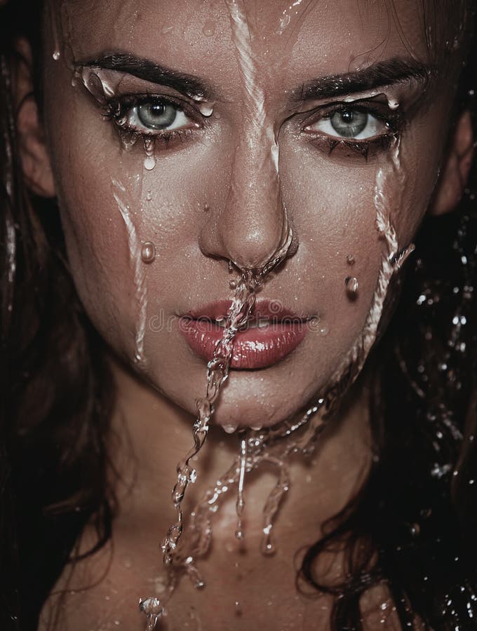 Fronte della donna con goccia dell'acqua immagini stock Fronte della donna con goccia dell'acqua immagini stock