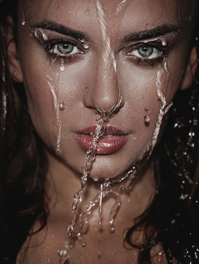 Wet woman face with water drop. Wet woman face with water drop.