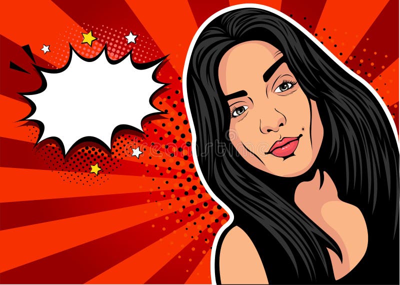 Fronte della femmina di wow La ragazza sexy con capelli lunghi, apre la bocca ed il fumetto Retro illustrazione comica di stile d illustrazione vettoriale Fronte della femmina di wow La ragazza sexy con capelli lunghi, apre la bocca ed il fumetto Retro illustrazione comica di stile d illustrazione vettoriale