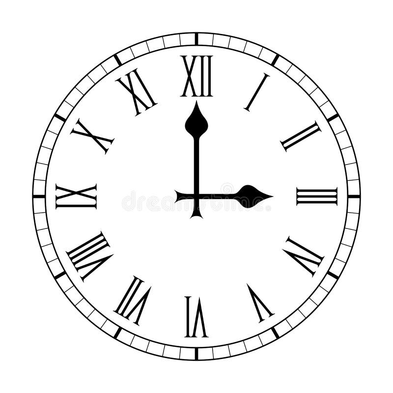 Fronte di orologio normale di numero romano su bianco