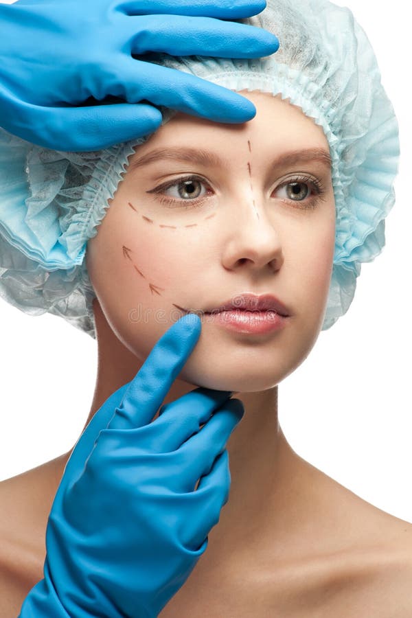 Fronte femminile prima del funzionamento della chirurgia plastica immagine stock Fronte femminile prima del funzionamento della chirurgia plastica immagine stock