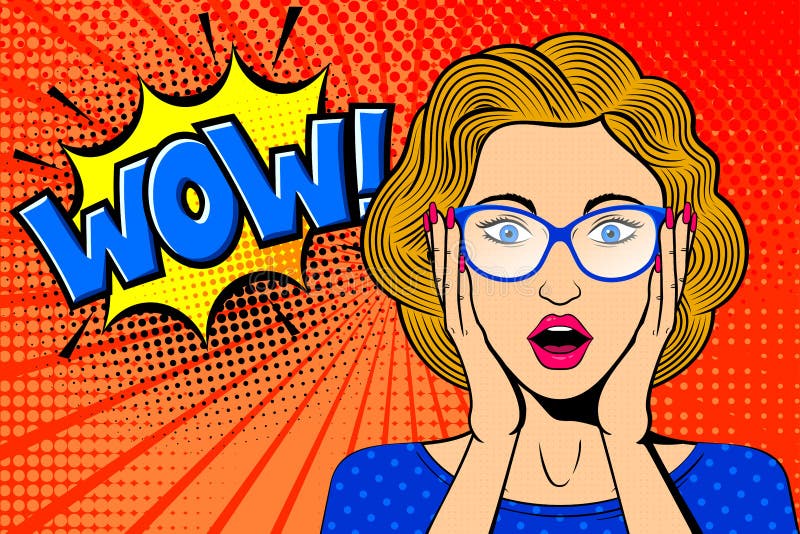 Fronte femminile sorpreso Pop art Donna bionda comica in vetri con il wow! fumetto royalty illustrazione gratis Fronte femminile sorpreso Pop art Donna bionda comica in vetri con il wow! fumetto royalty illustrazione gratis