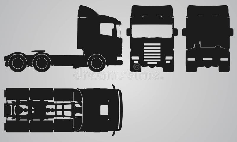 Fronteggi, camion posteriore, superiore e laterale senza proiezione del rimorchio illustrazione vettoriale Fronteggi, camion posteriore, superiore e laterale senza proiezione del rimorchio illustrazione vettoriale