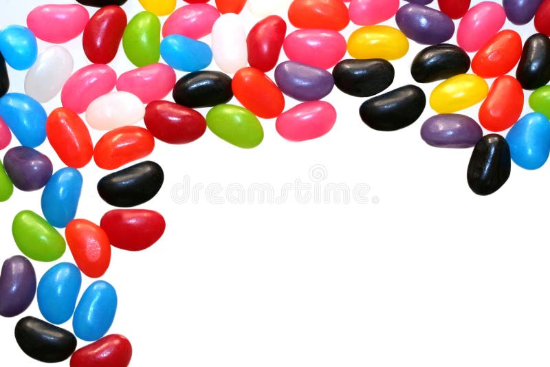 A border of colorful jelly beans, isolated on white. A border of colorful jelly beans, isolated on white.