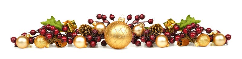 Frontera de los ornamentos y de las ramas de la Navidad imagen de archivo libre de regalías Frontera de los ornamentos y de las ramas de la Navidad imagen de archivo libre de regalías