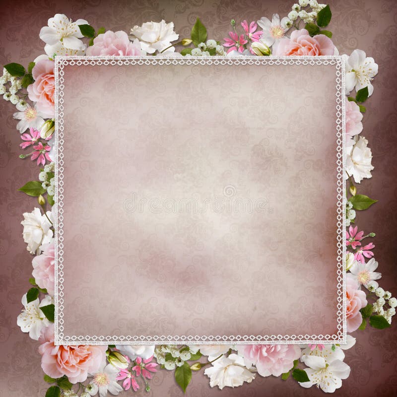 Frontera de rosas y del cordón en fondo del vintage ilustración del vector Frontera de rosas y del cordón en fondo del vintage ilustración del vector
