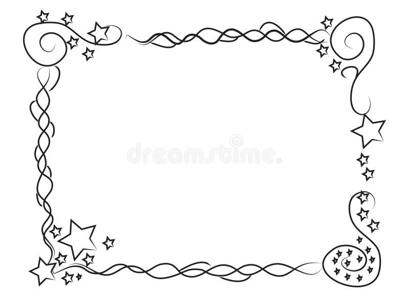 Frontera decorativa del marco con las estrellas y los espirales stock de ilustración Frontera decorativa del marco con las estrellas y los espirales stock de ilustración