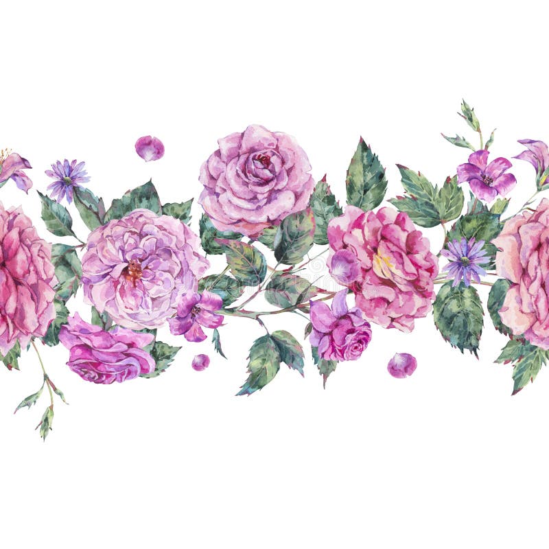 Frontera inconsútil del vintage de la acuarela de las rosas decorativas del rosa libre illustration Frontera inconsútil del vintage de la acuarela de las rosas decorativas del rosa libre illustration