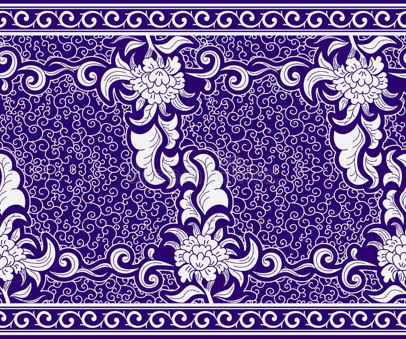 Frontera inconsútil en el estilo chino Estampado de flores horizontal azul Ornamento en motivos de la pintura en la porcelana libre illustration Frontera inconsútil en el estilo chino Estampado de flores horizontal azul Ornamento en motivos de la pintura en la porcelana libre illustration