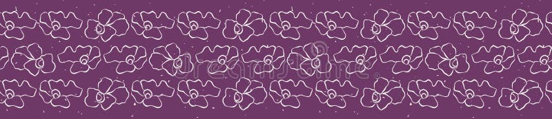 Frontera minúscula bonita de las floraciones del pensamiento de la flor Repetición inconsútil stock de ilustración Frontera minúscula bonita de las floraciones del pensamiento de la flor Repetición inconsútil stock de ilustración