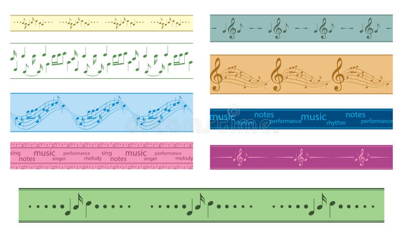 Fronteras inconsútiles del vector con las notas de la música - marcos coloreados ilustración del vector Fronteras inconsútiles del vector con las notas de la música - marcos coloreados ilustración del vector