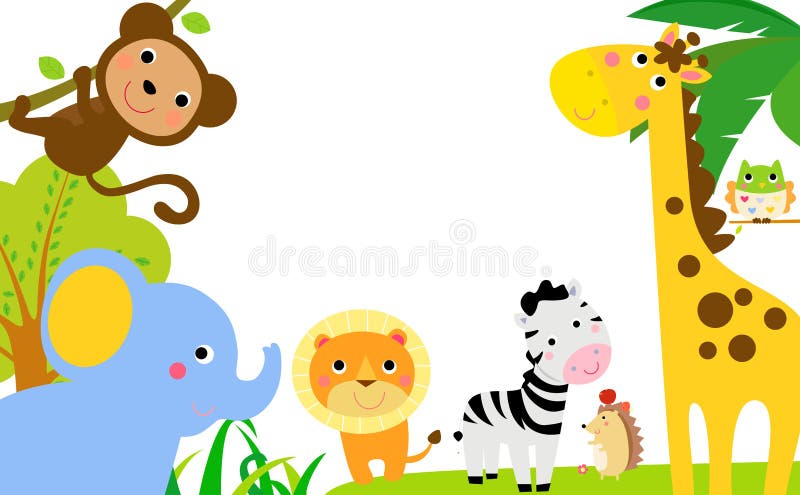 Frontière d'animaux de jungle d'amusement illustration stock Frontière d'animaux de jungle d'amusement illustration stock