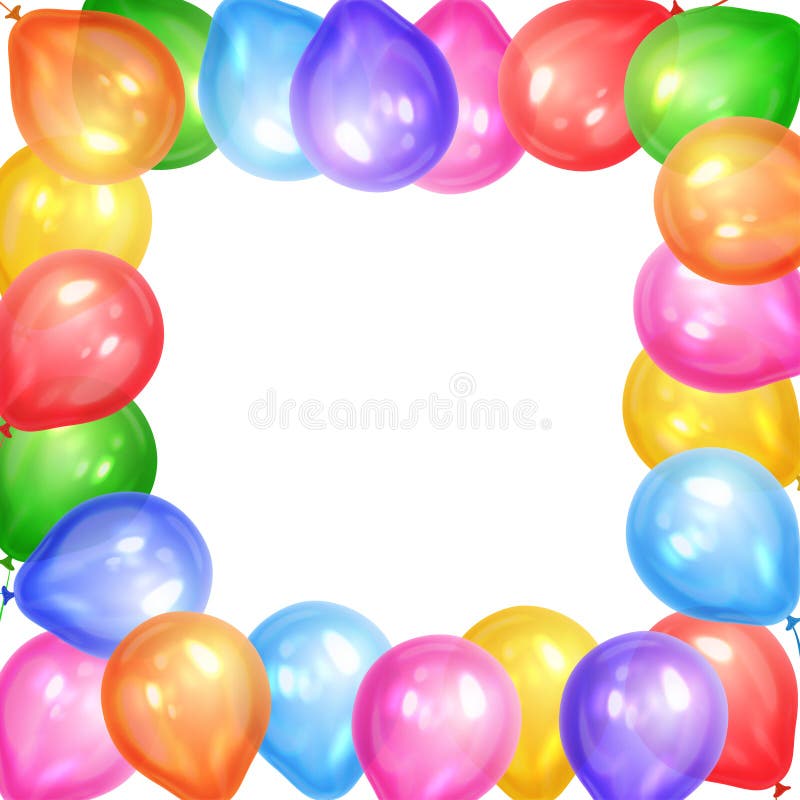 Frontière des ballons colorés réalistes d'hélium d'isolement sur le blanc illustration libre de droits Frontière des ballons colorés réalistes d'hélium d'isolement sur le blanc illustration libre de droits