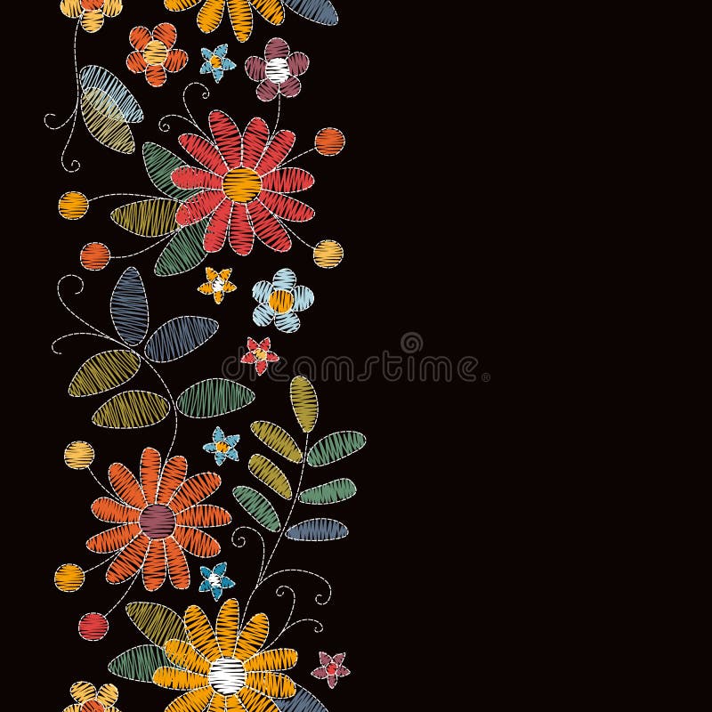 Frontière sans couture de broderie avec de belles fleurs d'été Conception pour des cartes de salutation et d'invitation illustration stock Frontière sans couture de broderie avec de belles fleurs d'été Conception pour des cartes de salutation et d'invitation illustration stock