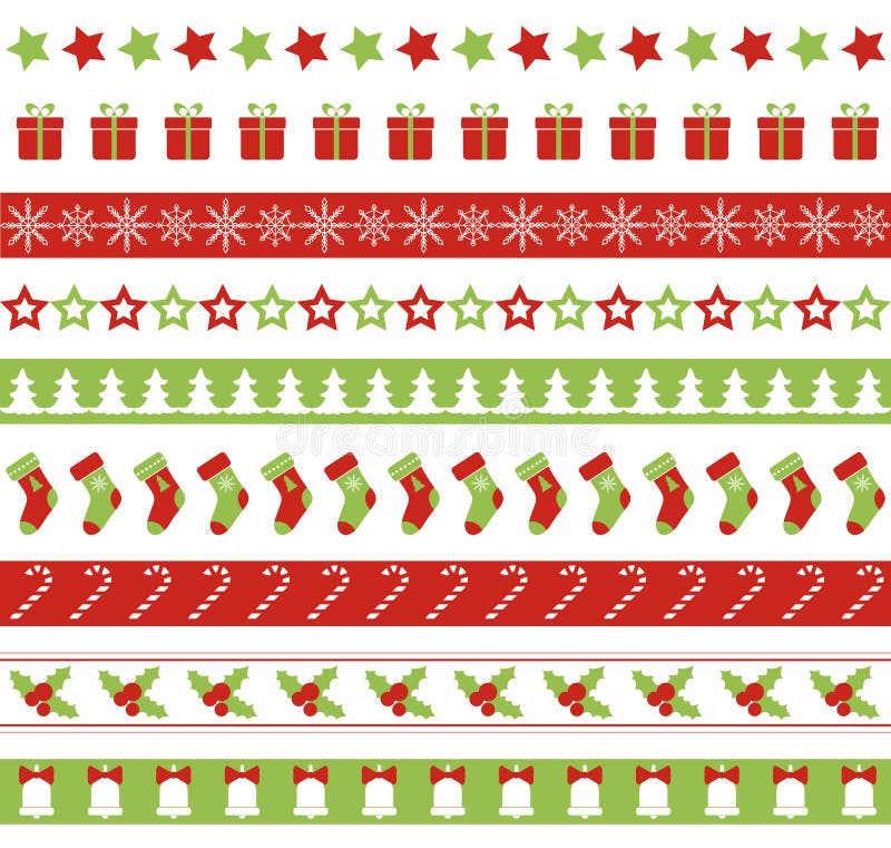 Christmas seamless vector borders. Endless ornament for washi tapes, wrapping paper, greeting cards design. Christmas seamless vector borders. Endless ornament for washi tapes, wrapping paper, greeting cards design