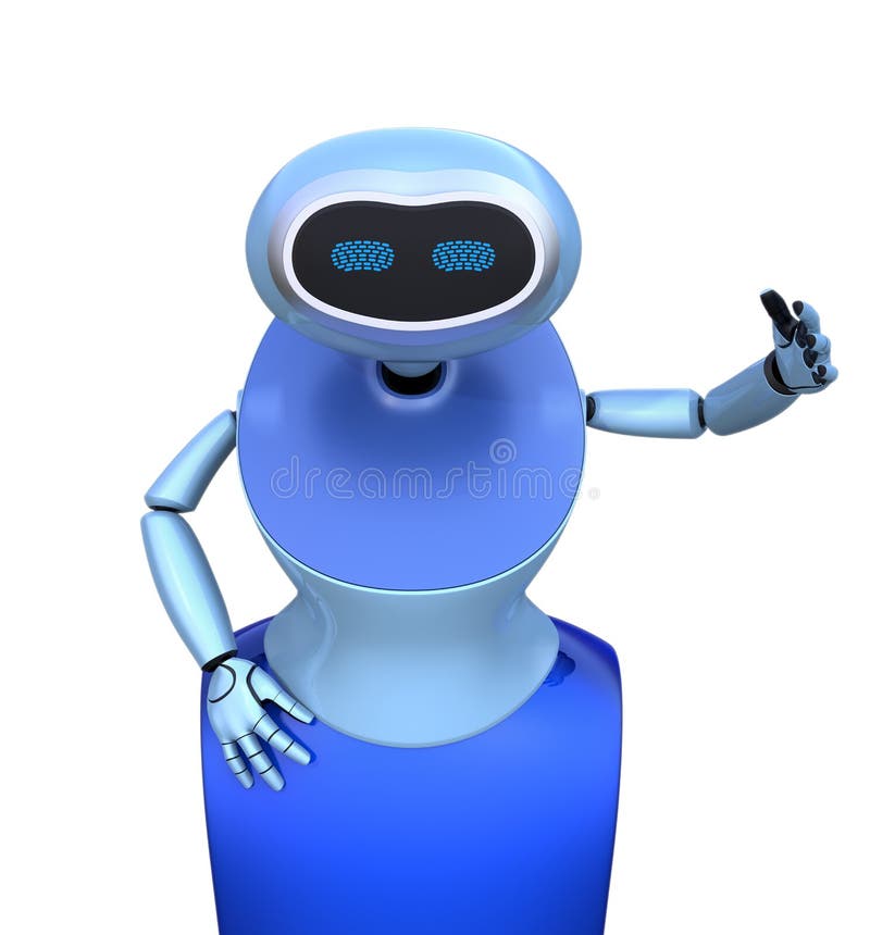 Frontowy widok błękitny humanoid robot odizolowywający na białym tle ilustracji