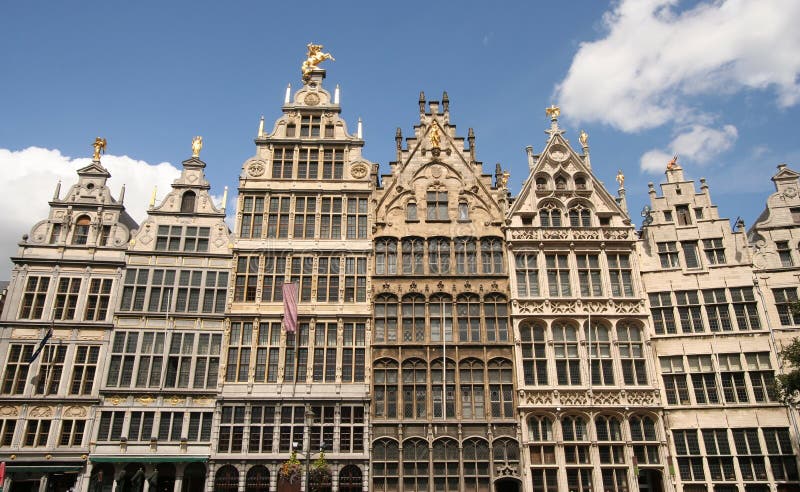 Facades of monumental houses on Antwerp Grand Place. Facades of monumental houses on Antwerp Grand Place