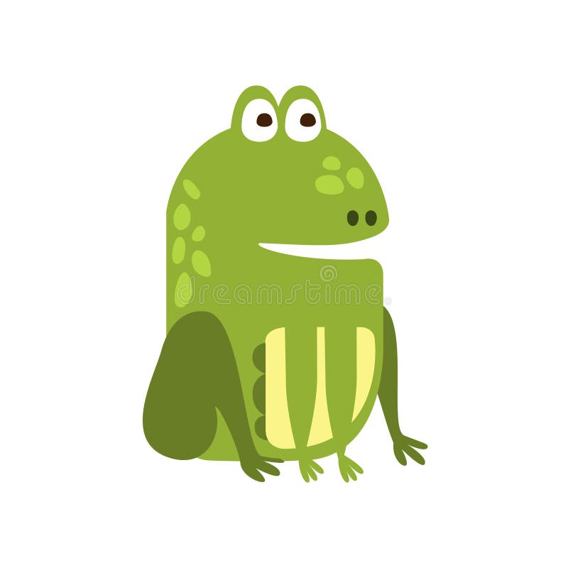 Frosch, der richtig flaches Karikatur-Grün-freundliches Reptil-Tiercharakter-Zeichnung sitzt lizenzfreie abbildung Frosch, der richtig flaches Karikatur-Grün-freundliches Reptil-Tiercharakter-Zeichnung sitzt lizenzfreie abbildung
