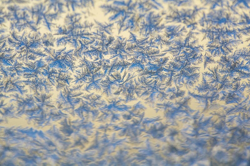 Frost Patterns: Abstract Ice Formations on a Window. Detailed shot highlighting the contrast between the frosty patterns and the royalty free stock photo