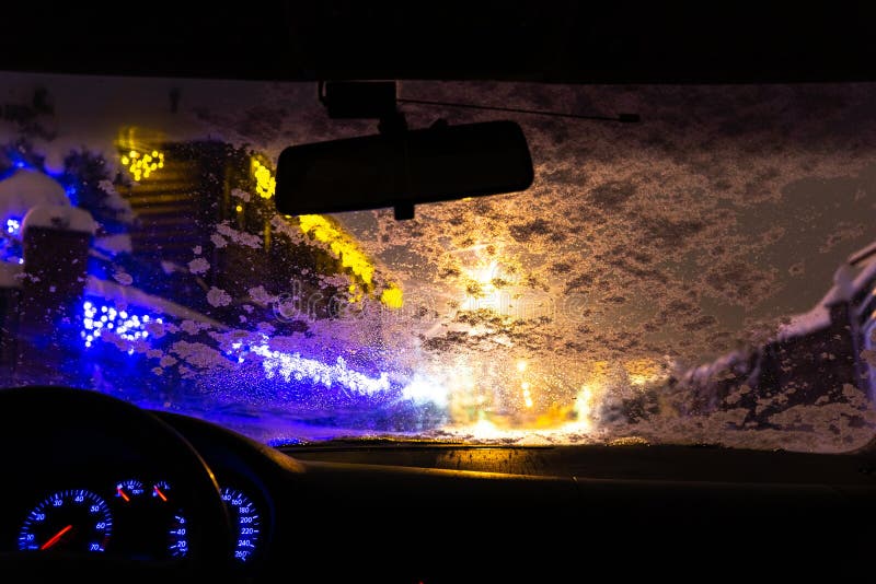 Frosted Car Glass. Snow Covered Car Windshield Stock Image Image of