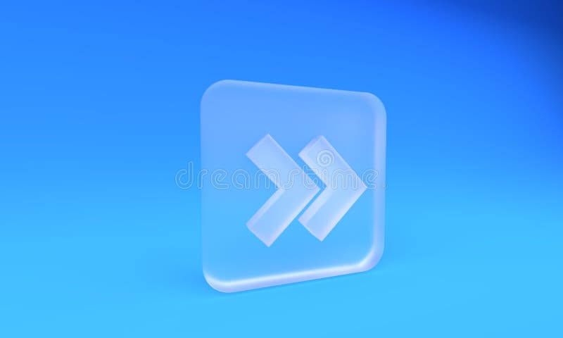 Frosted glass Arrow icon isolated on blue background. Direction Arrowhead symbol. Navigation pointer sign. Square stock illustration