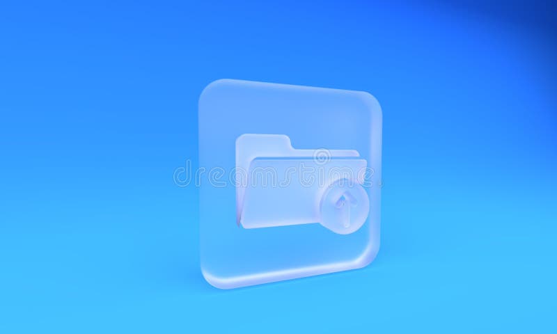Frosted glass Download arrow with folder icon isolated on blue background. Square frosted glass button. 3D render stock illustration