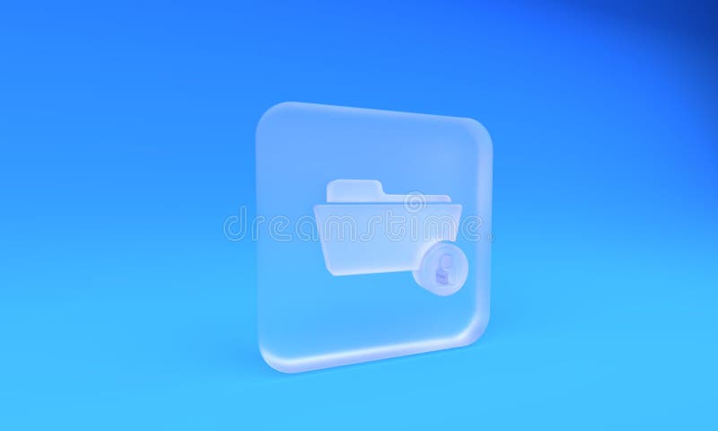 Frosted glass Folder and lock icon isolated on blue background. Closed folder and padlock. Security, safety, protection vector illustration