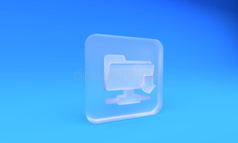 Frosted glass FTP folder download icon isolated on blue background. Software update, transfer protocol, router, teamwork royalty free illustration
