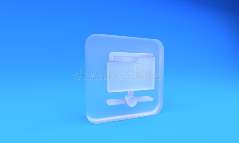 Frosted glass FTP folder icon isolated on blue background. Software update, transfer protocol, router, teamwork tool royalty free illustration
