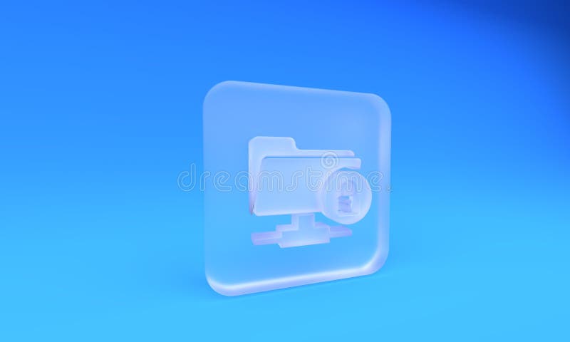 Frosted glass FTP folder and lock icon isolated on blue background. Concept of software update, ftp transfer protocol vector illustration