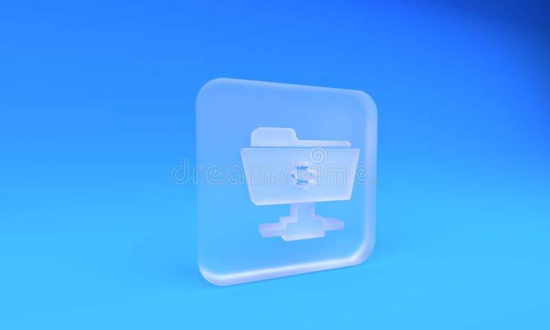 Frosted glass FTP settings folder icon isolated on blue background. Software update, transfer protocol, router, teamwork tool royalty free illustration