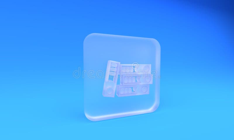 Frosted glass Office folders with papers and documents icon isolated on blue background. Office binders. Archives folder vector illustration