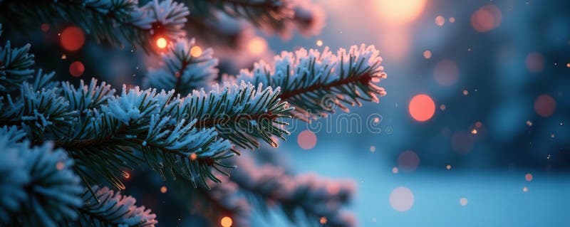 Frosted pine branches with colorful sparkling lights color tree vector illustration