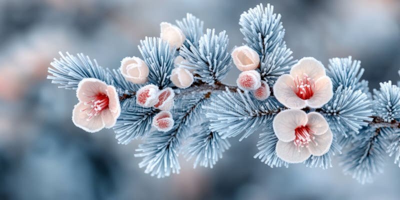 Frosted Pine Branches: Winters Touch on Natures Resilience vector illustration
