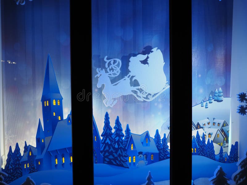 Frosted Window with Christmas Decoration Stock Image Image of